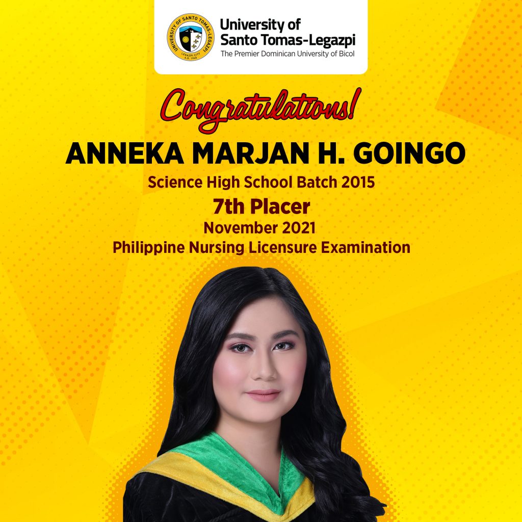 USTLegazpi's alumna 7th placer at the November 2021 Medical