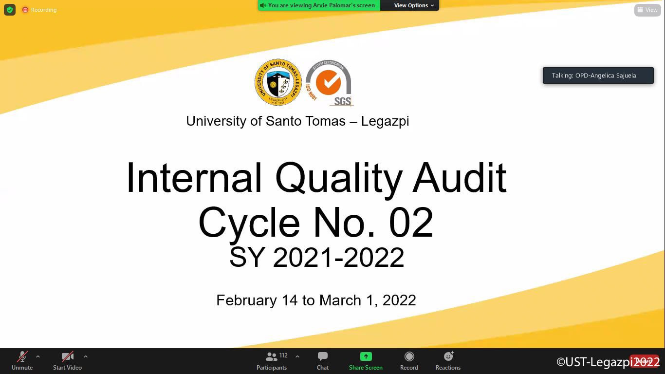 INTERNAL QUALITY AUDIT CYCLE NO. 2 FOR S.Y. 2021-2022 - University of ...